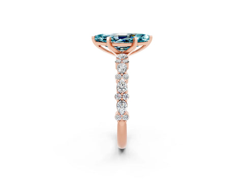 Rose gold Marquise Cut Blue Topaz Solitaire with Side Stones, Pave Band, Four-Prong Setting_38