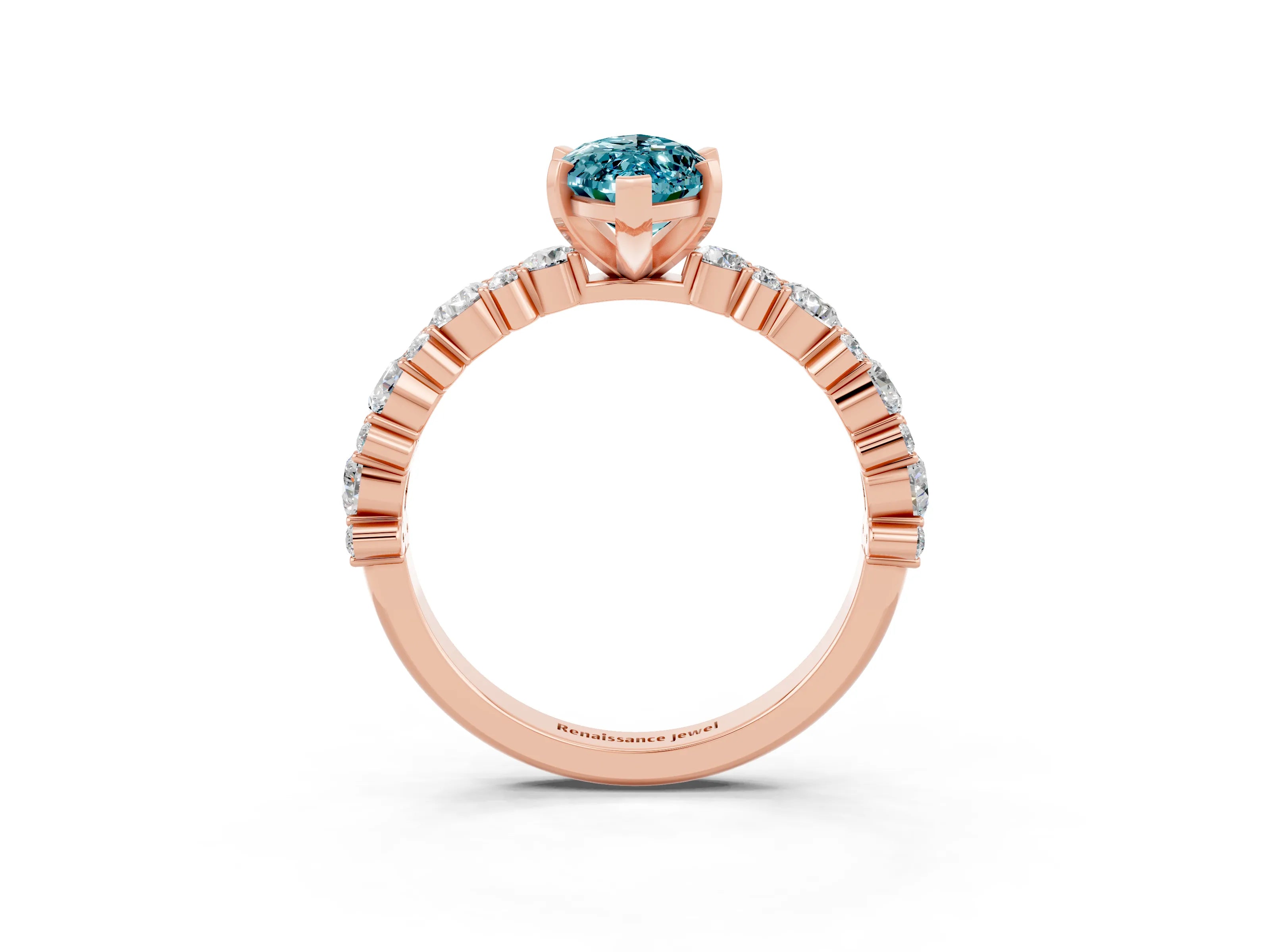 Rose gold Marquise Cut Blue Topaz Solitaire with Side Stones, Pave Band, Four-Prong Setting_39