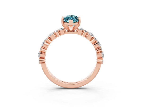 Rose gold Marquise Cut Blue Topaz Side Stone Solitaire Ring with Round  and Four-Prong Setting