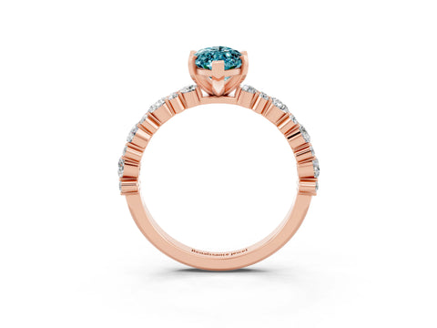 Rose gold Marquise Cut Blue Topaz Solitaire with Side Stones, Pave Band, Four-Prong Setting_39