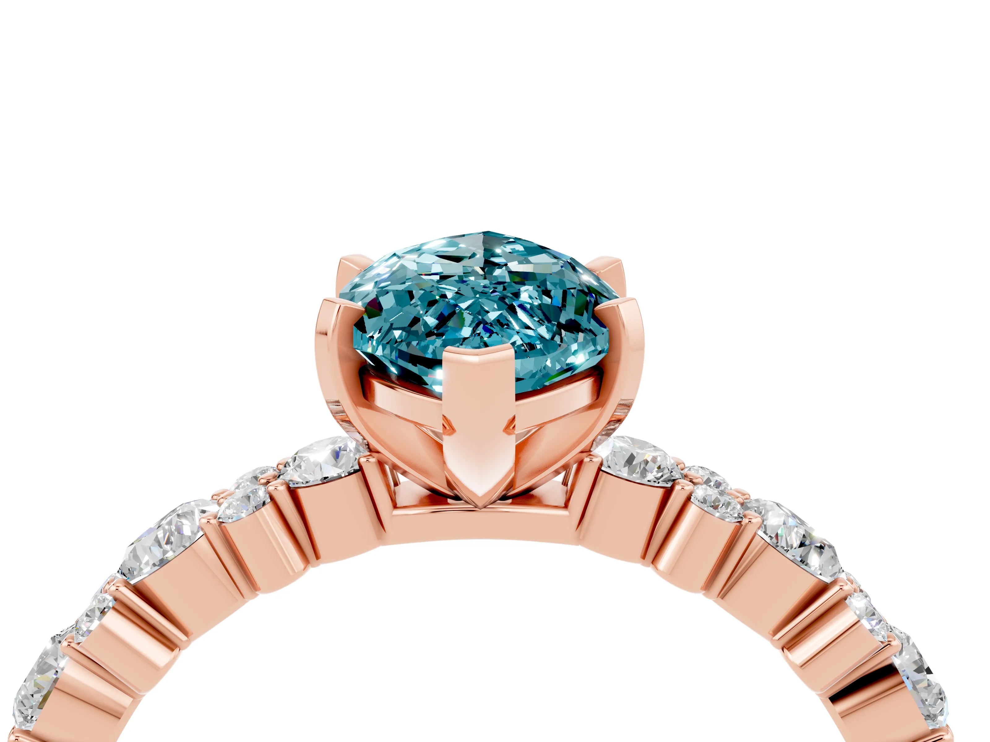 Rose gold Marquise Cut Blue Topaz Solitaire with Side Stones, Pave Band, Four-Prong Setting_40