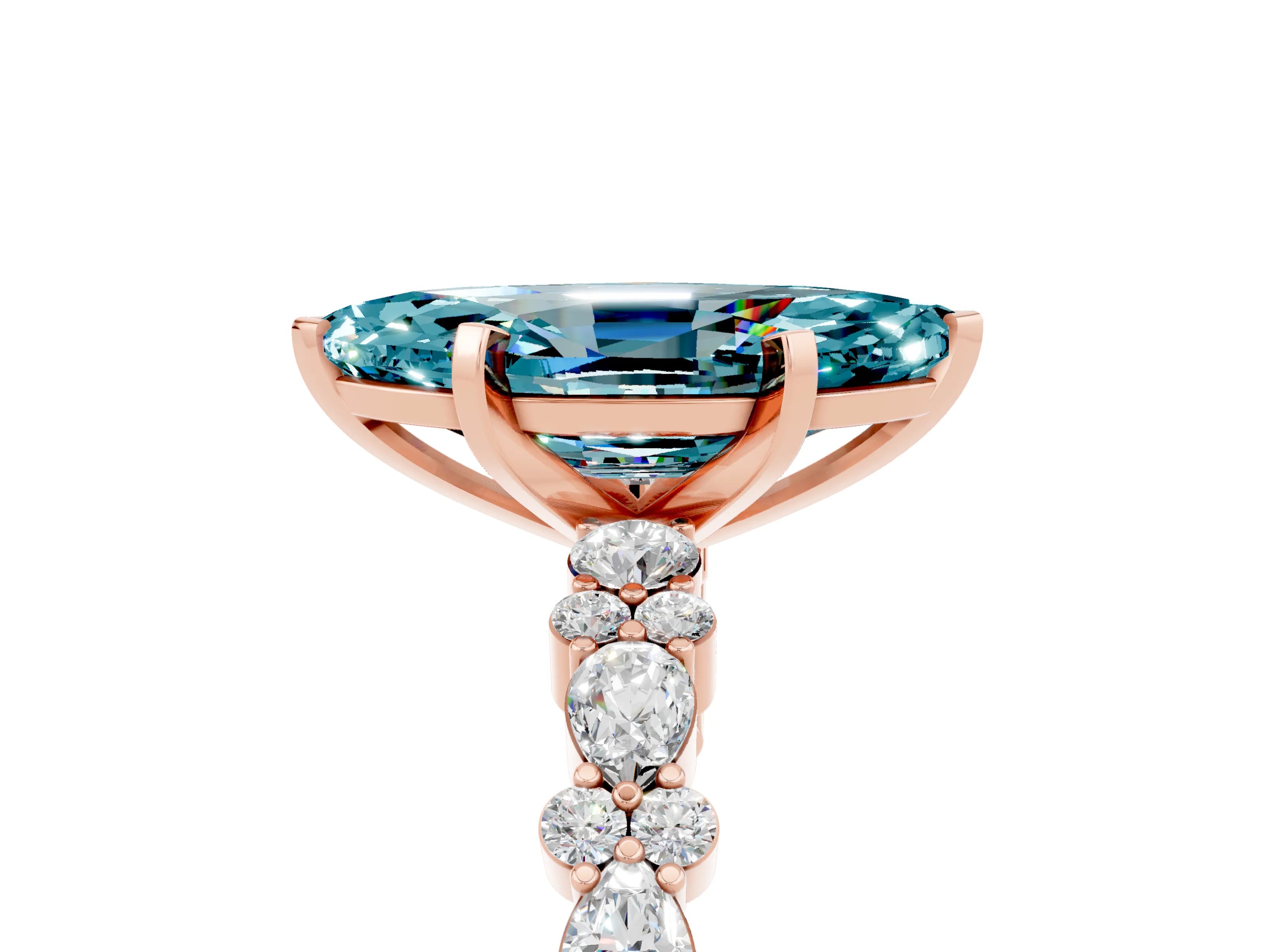 Rose gold Marquise Cut Blue Topaz Solitaire with Side Stones, Pave Band, Four-Prong Setting_41