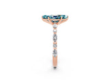 Rose gold Marquise Cut Blue Topaz Solitaire with Side Stones on a Pavé Band and Four-Prong Setting_2