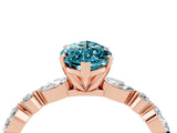Rose gold Marquise Cut Blue Topaz Solitaire with Side Stones on a Pavé Band and Four-Prong Setting_4
