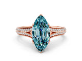 Rose gold Marquise Cut Blue Topaz Split Shank Engagement Ring with Pavé Band