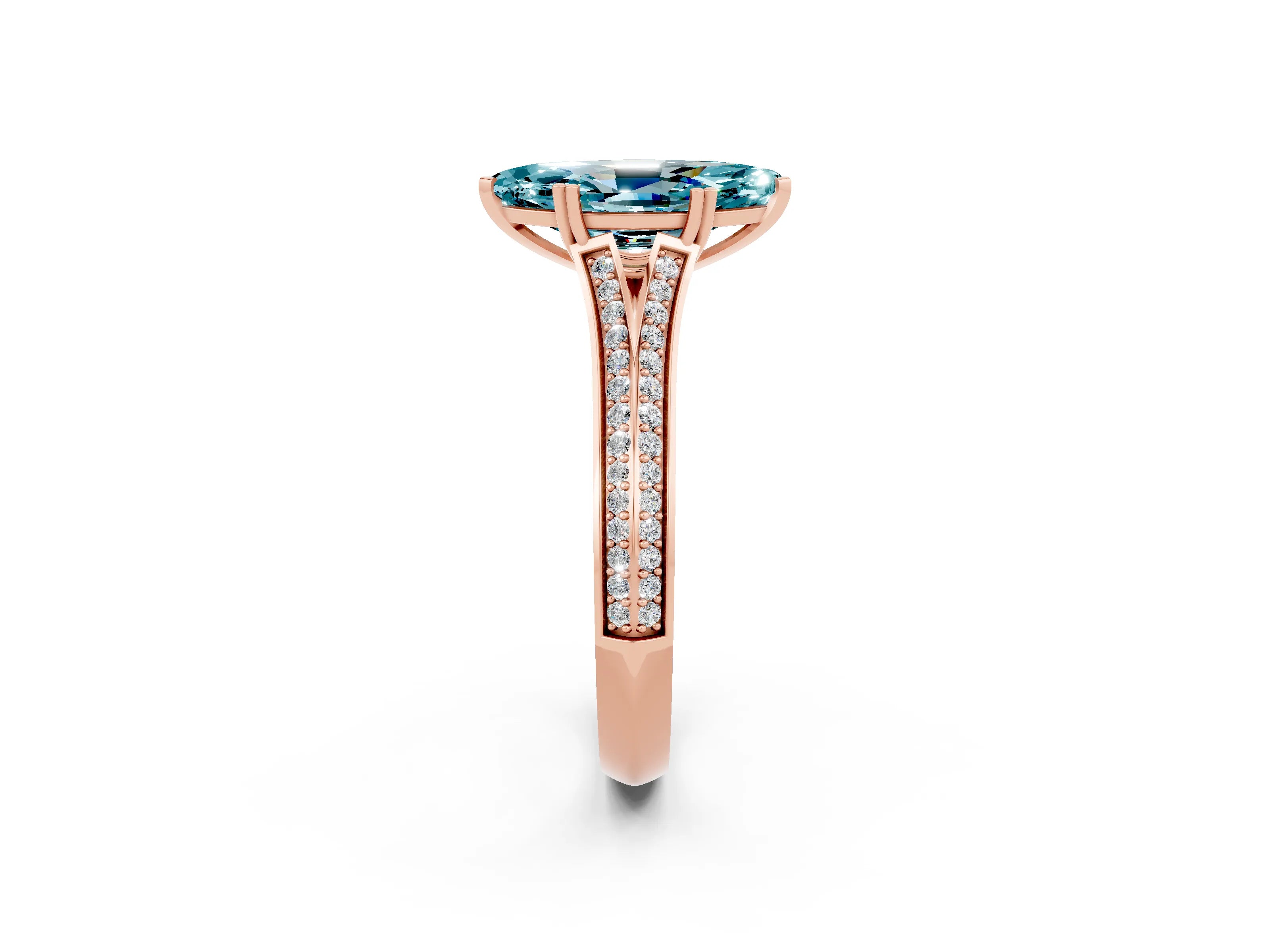 Rose gold Marquise Cut Blue Topaz Split Shank Engagement Ring with Pavé Band_2