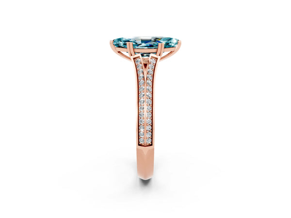 Rose gold Marquise Cut Blue Topaz Split Shank Engagement Ring with Pavé Band