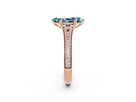Rose gold Marquise Cut Blue Topaz Split Shank Engagement Ring with Pavé Band_2