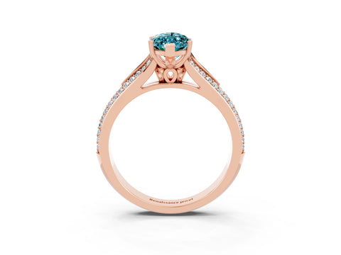 Rose gold Marquise Cut Blue Topaz Split Shank Engagement Ring with Pavé Band_3