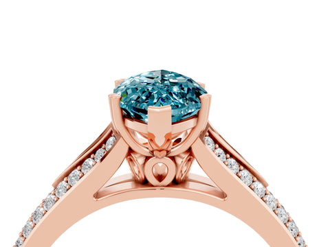 Rose gold Marquise Cut Blue Topaz Split Shank Engagement Ring with Pavé Band_4