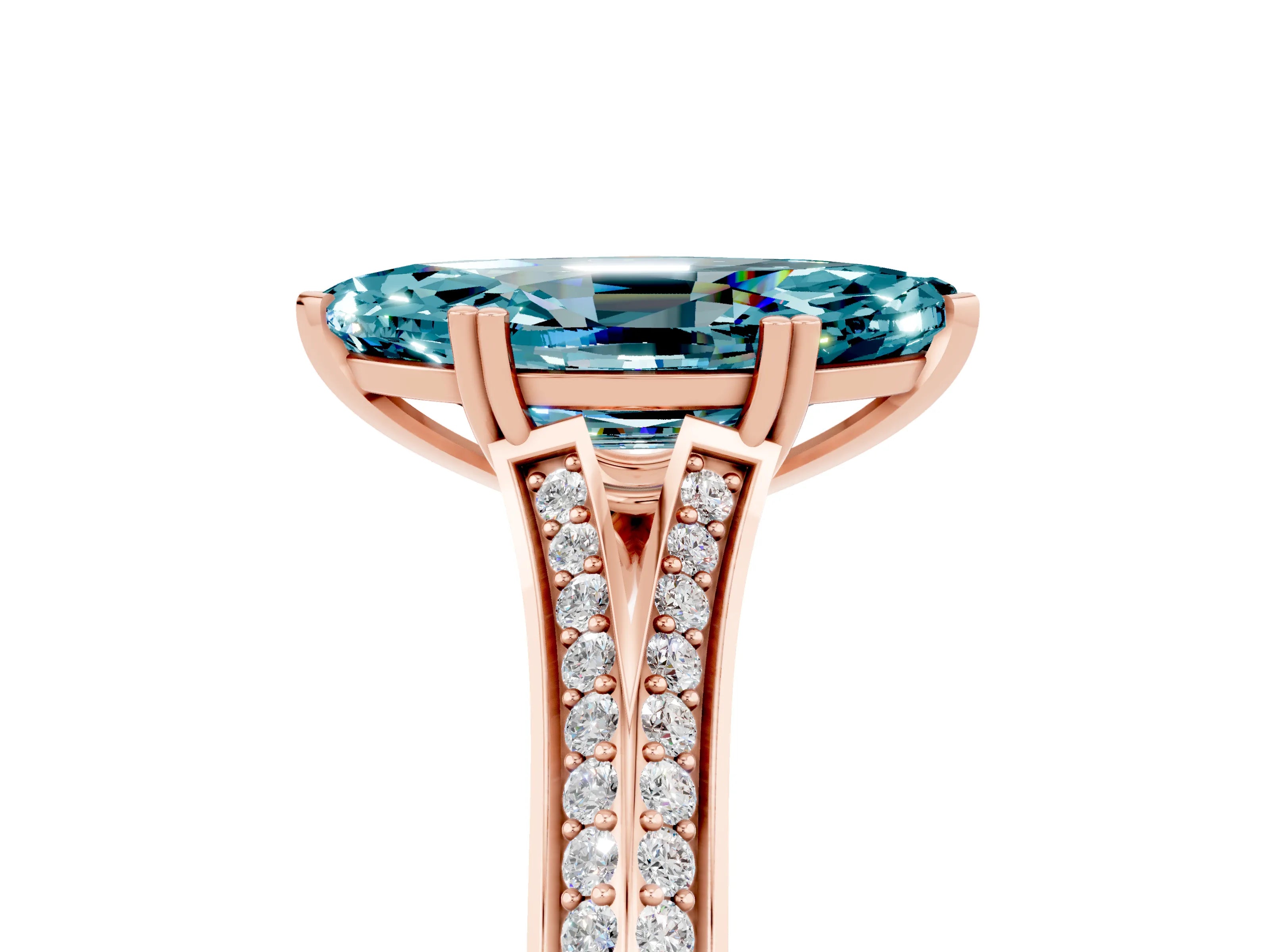 Rose gold Marquise Cut Blue Topaz Split Shank Engagement Ring with Pavé Band_5