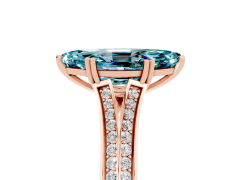Rose gold Marquise Cut Blue Topaz Split Shank Engagement Ring with Pavé Band_5