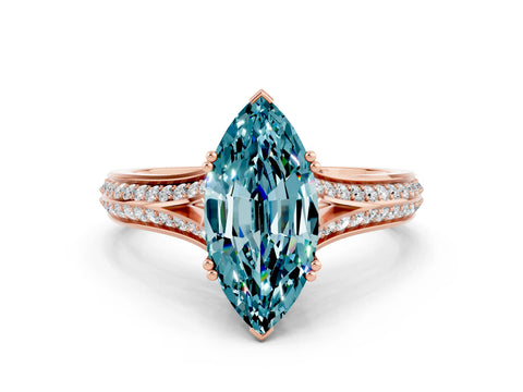 Rose gold Marquise Cut Blue Topaz Split Shank Engagement Ring with Pavé Band