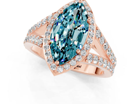 Rose gold Marquise Cut Blue Topaz Split Shank Halo Ring with Four-Prong Setting_13