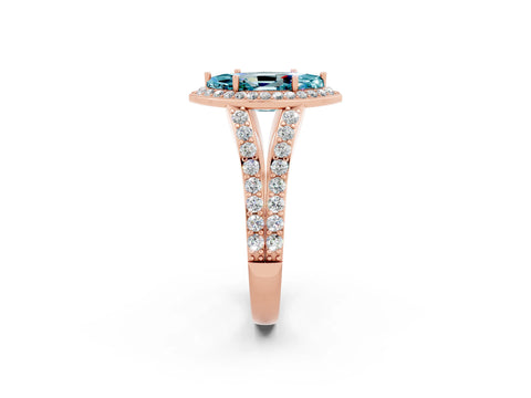 Rose gold Marquise Cut Blue Topaz Split Shank Halo Ring with Four-Prong Setting_14