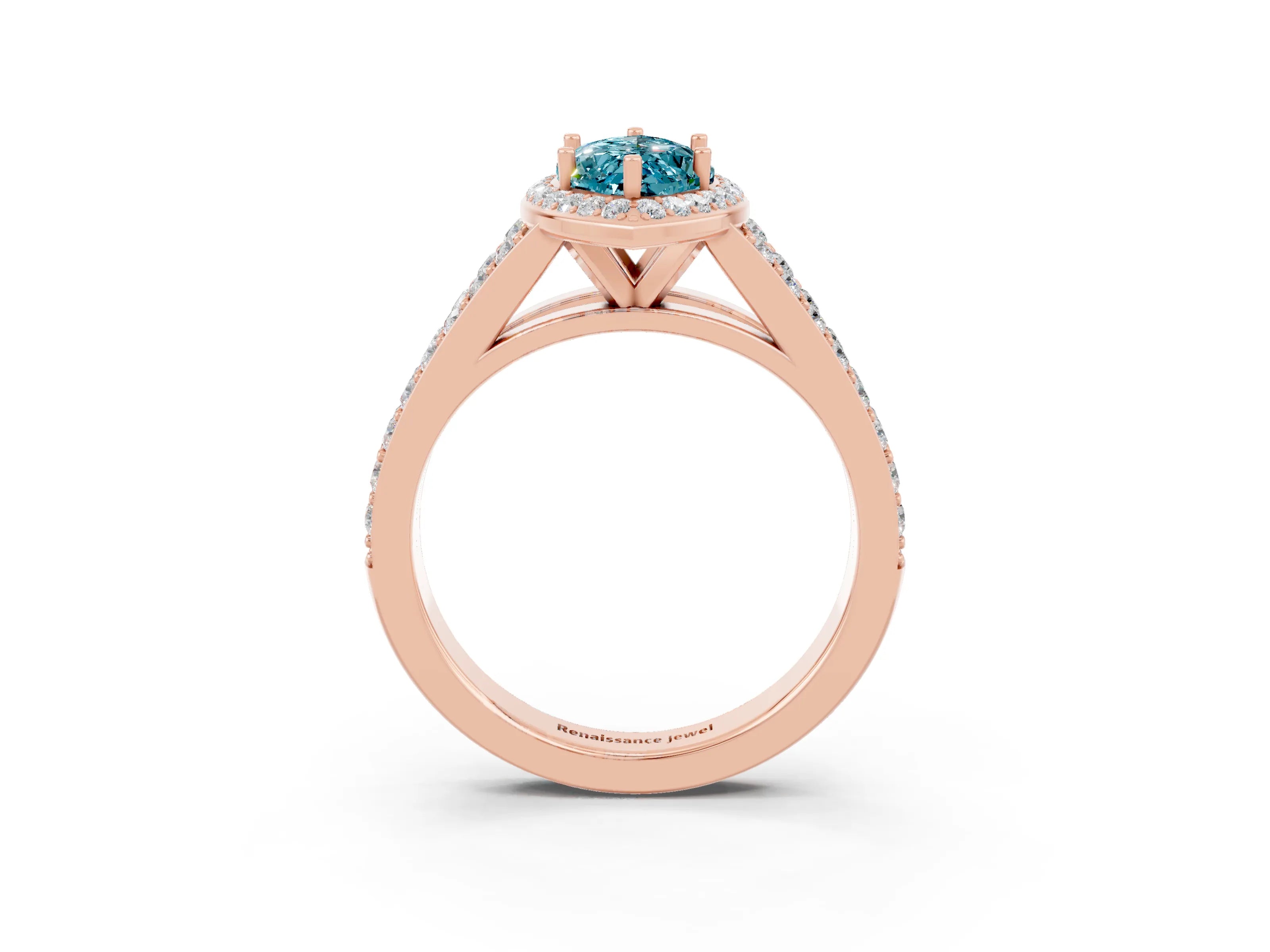 Rose gold Marquise Cut Blue Topaz Split Shank Halo Ring with Four-Prong Setting_15