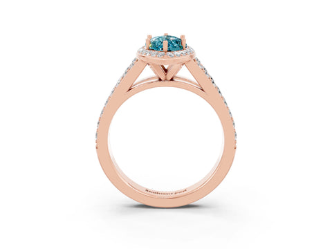 Rose gold Marquise Cut Blue Topaz Split Shank Halo Ring with Four-Prong Setting_15