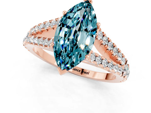 Rose gold Marquise Cut Blue Topaz Split Shank Pavé Engagement Ring with Four-Prong Setting_13