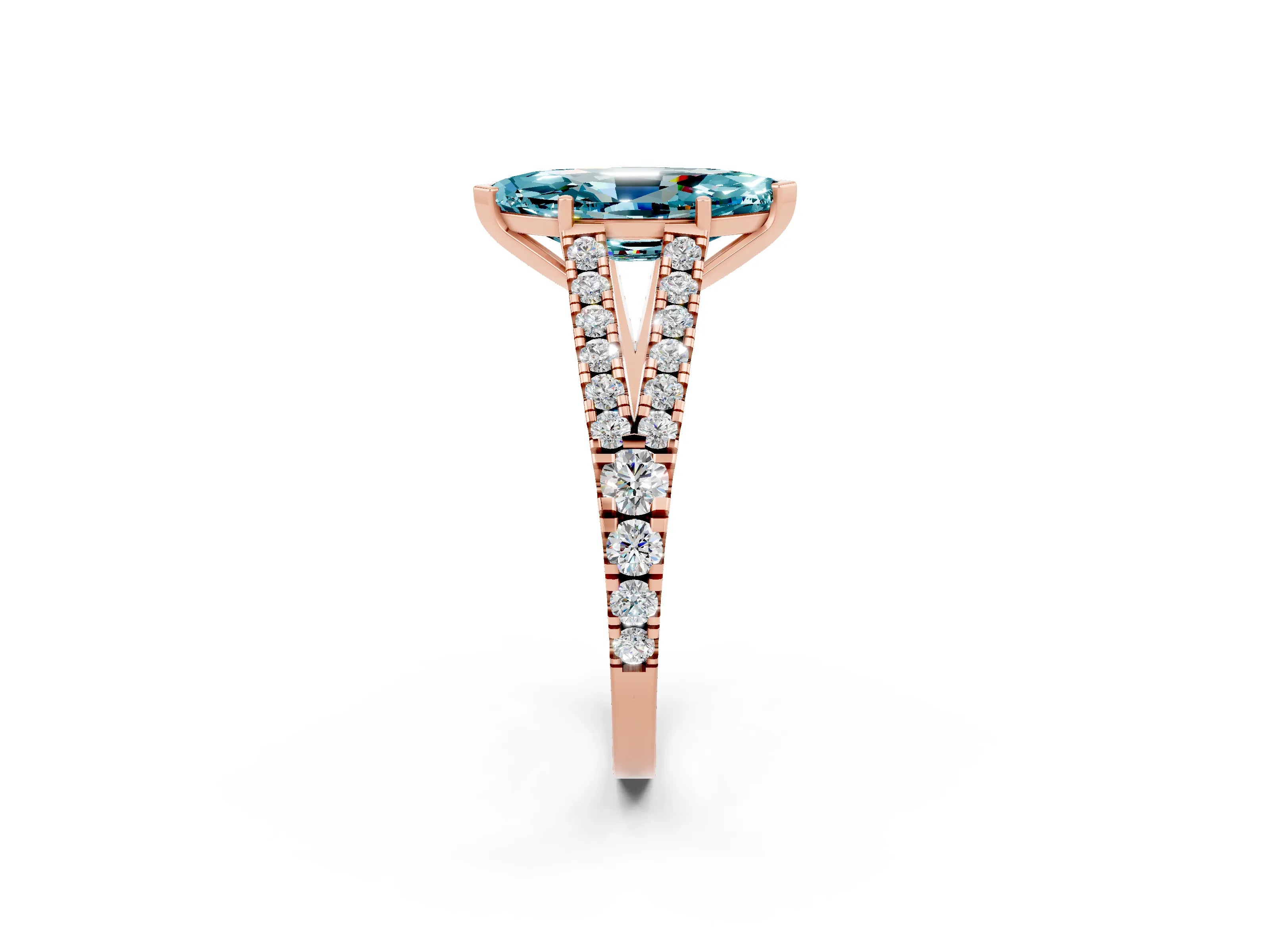 Rose gold Marquise Cut Blue Topaz Split Shank Pavé Engagement Ring with Four-Prong Setting_14