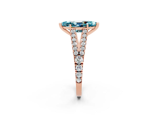 Rose gold Marquise Cut Blue Topaz Split Shank Pavé Engagement Ring with Four-Prong Setting