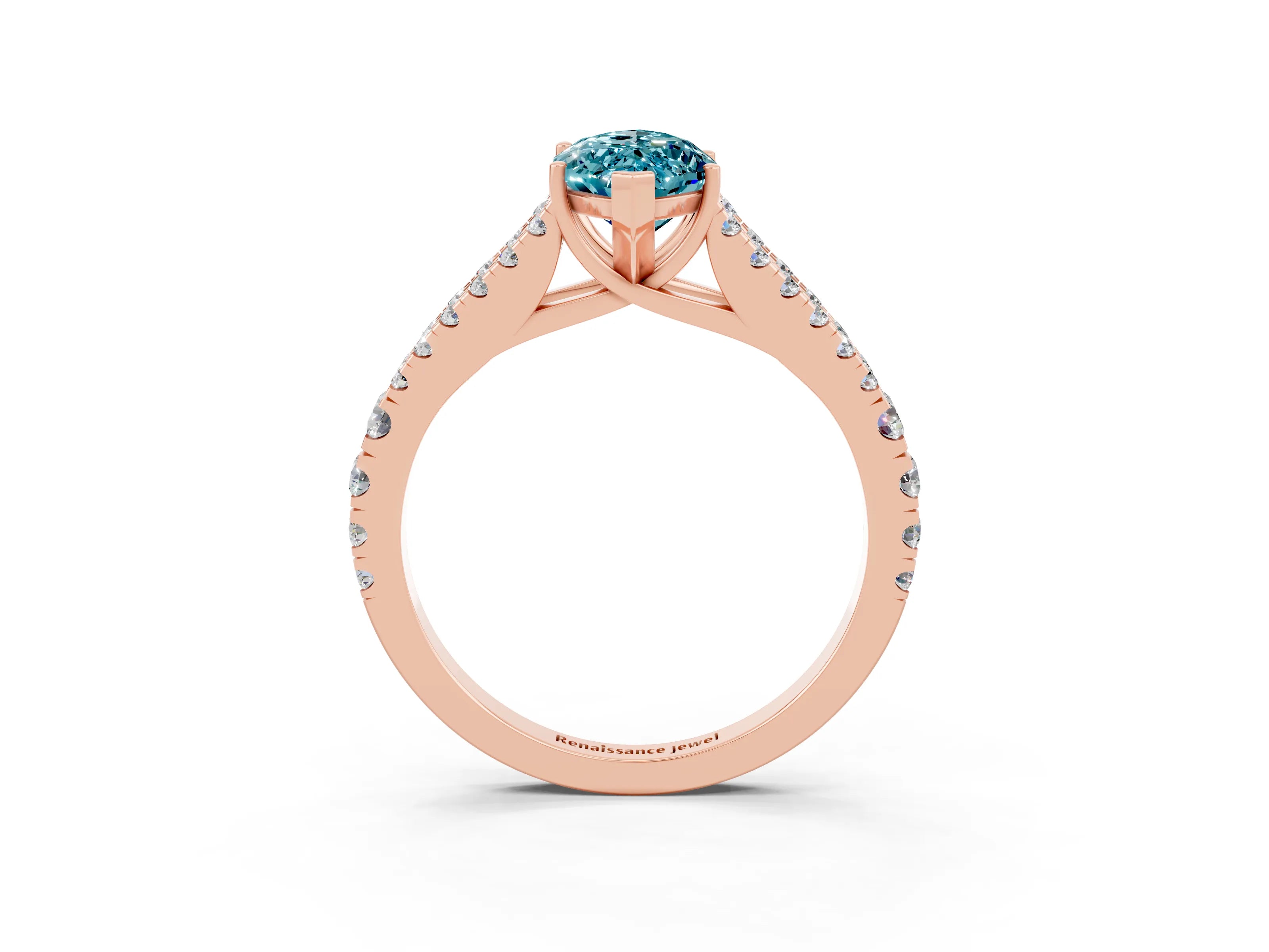 Rose gold Marquise Cut Blue Topaz Split Shank Pavé Engagement Ring with Four-Prong Setting_15