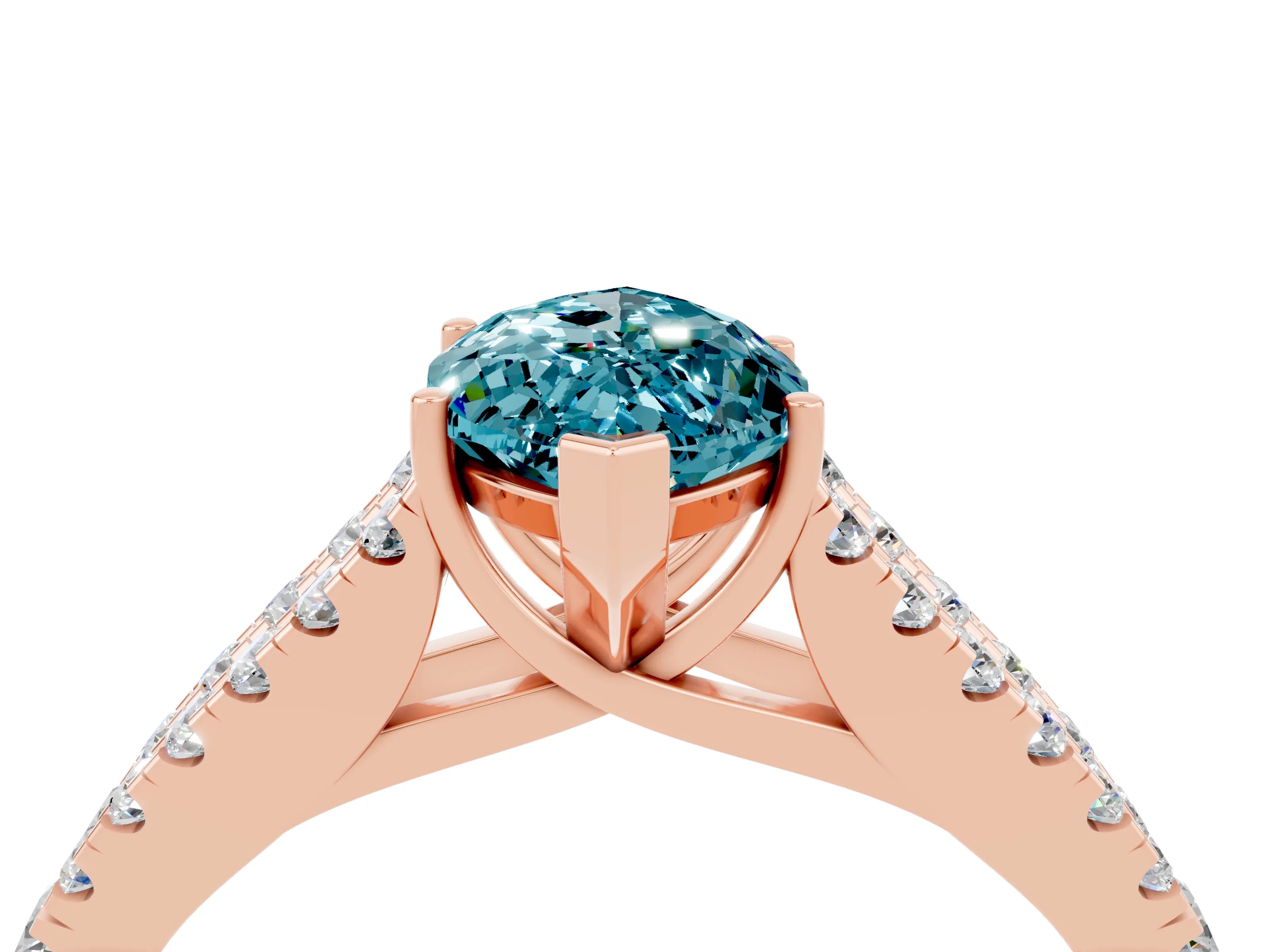 Rose gold Marquise Cut Blue Topaz Split Shank Pavé Engagement Ring with Four-Prong Setting_16
