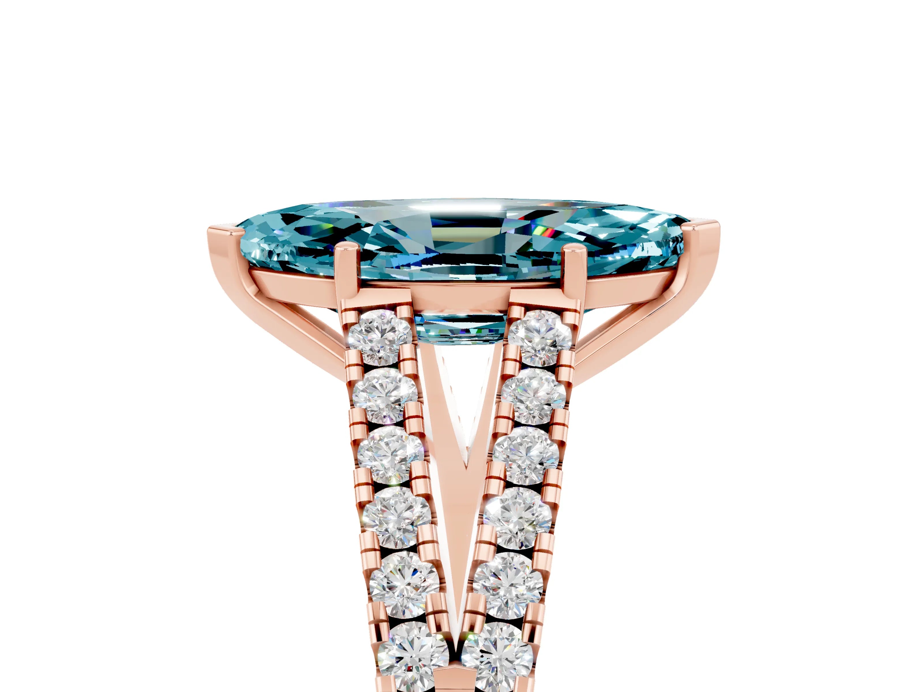 Rose gold Marquise Cut Blue Topaz Split Shank Pavé Engagement Ring with Four-Prong Setting_17