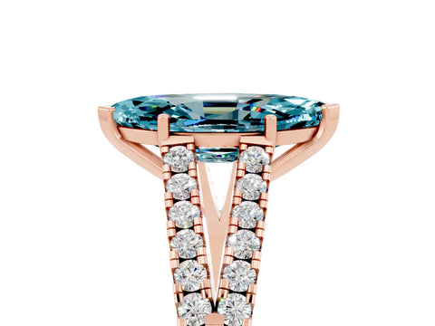 Rose gold Marquise Cut Blue Topaz Split Shank Pavé Engagement Ring with Four-Prong Setting_17
