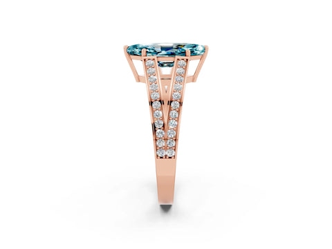 Rose gold Marquise Cut Blue Topaz Split Shank Ring with Pavé Band and Four-Prong Setting_2