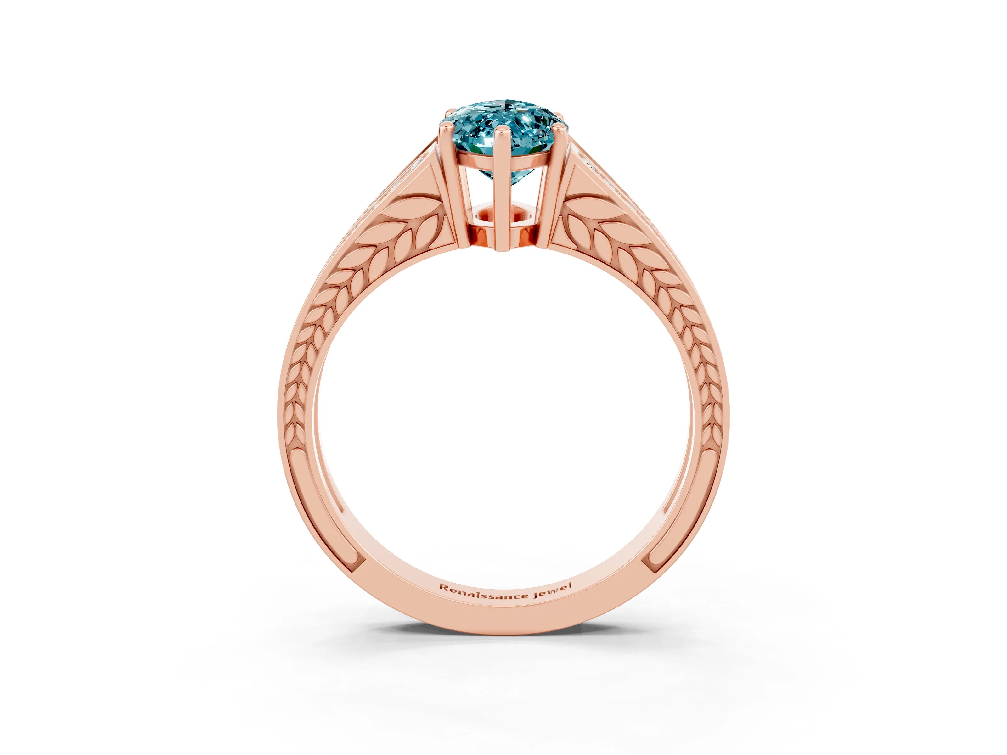 Rose gold Marquise Cut Blue Topaz Split Shank Ring with Pavé Band and Four-Prong Setting_3