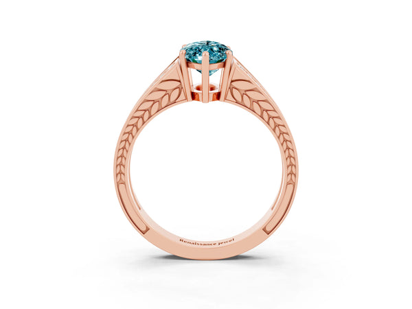 Rose gold Marquise Cut Blue Topaz Split Shank Ring with Pavé Band and Four-Prong Setting