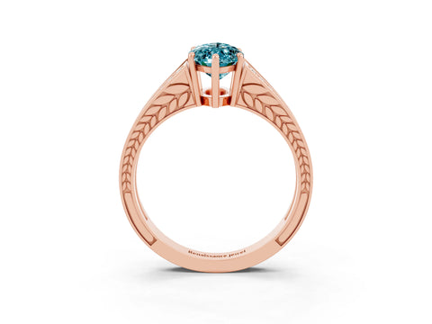 Rose gold Marquise Cut Blue Topaz Split Shank Ring with Pavé Band and Four-Prong Setting_3