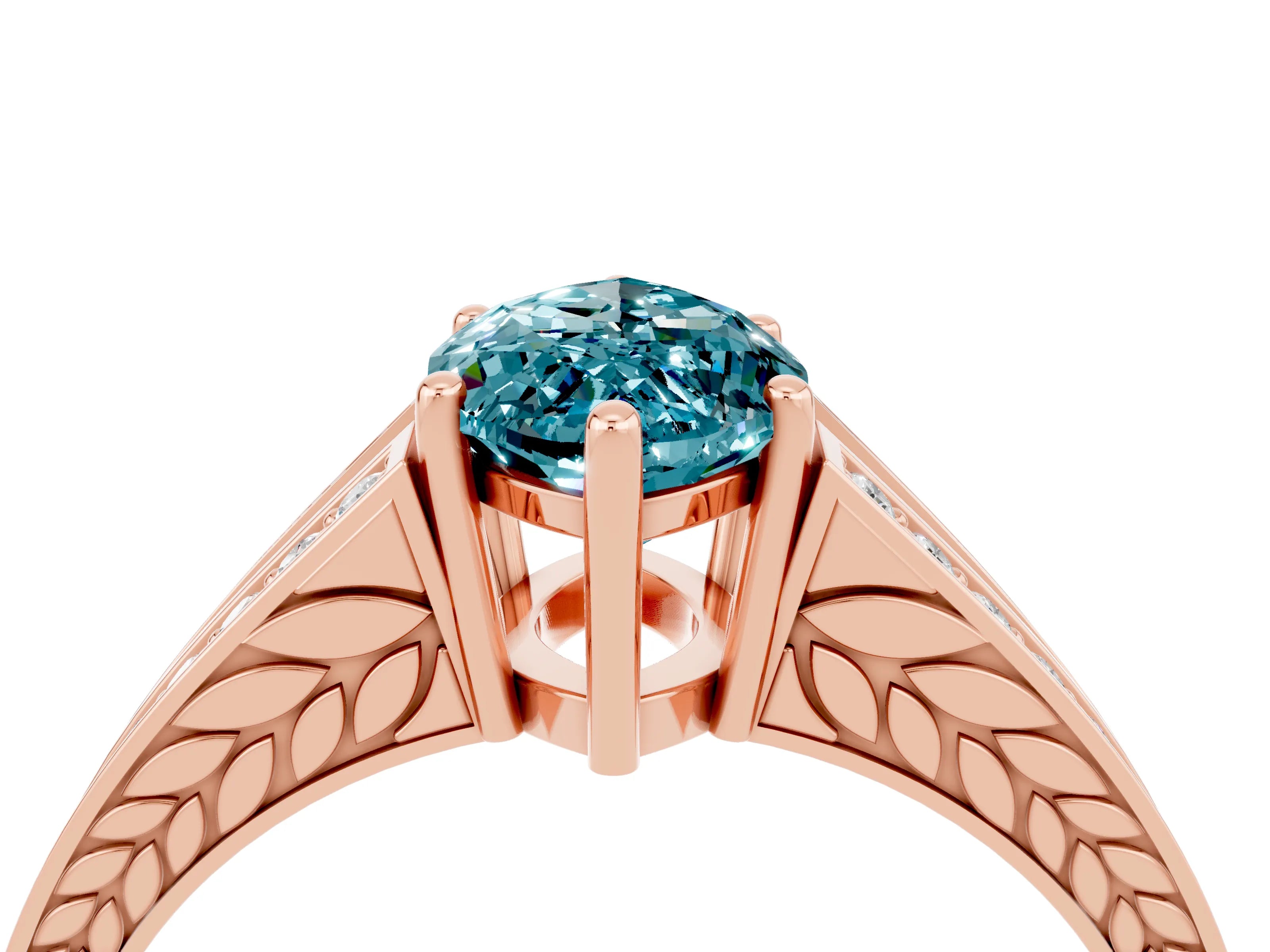 Rose gold Marquise Cut Blue Topaz Split Shank Ring with Pavé Band and Four-Prong Setting_4