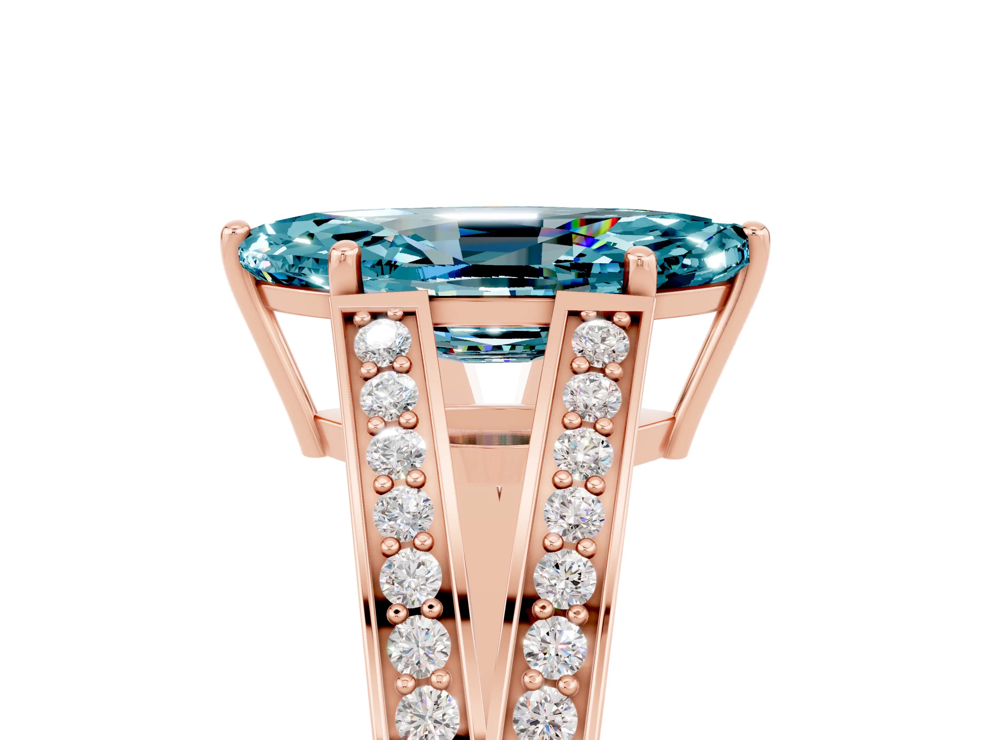 Rose gold Marquise Cut Blue Topaz Split Shank Ring with Pavé Band and Four-Prong Setting_5