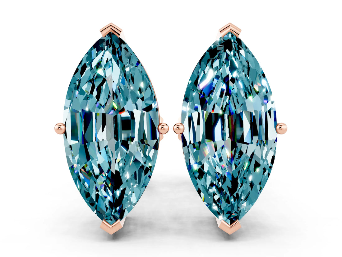 Rose gold Marquise Cut Blue Topaz Stud Earrings_29