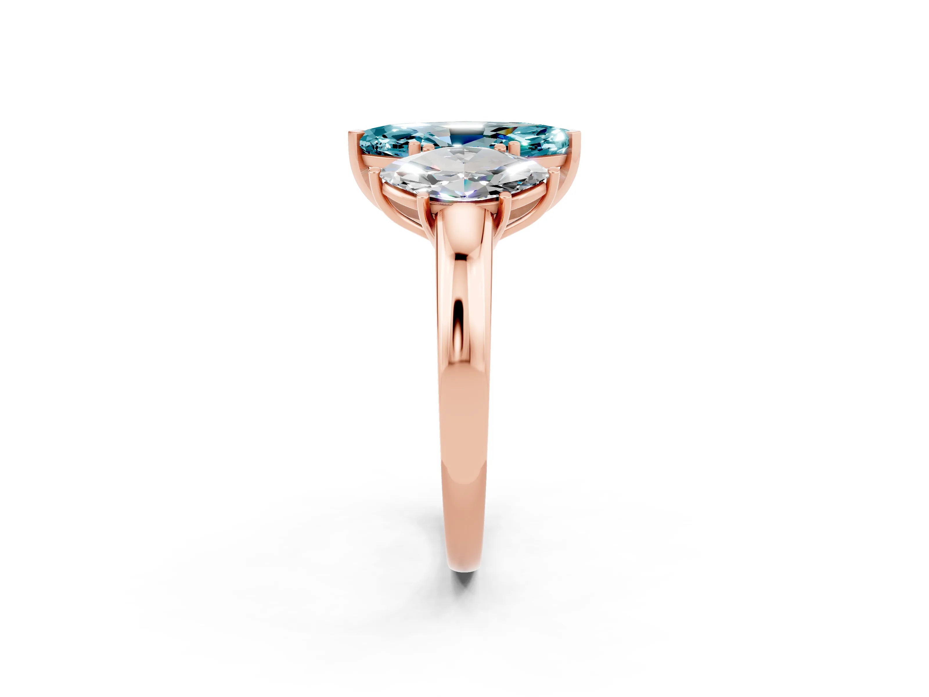 Rose gold Marquise Cut Blue Topaz Three-Stone Ring with Four-Prong Setting and Classic Band_2
