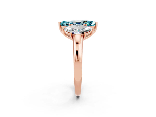 Rose gold Marquise Cut Blue Topaz Three-Stone Ring with Four-Prong Setting and Classic Band
