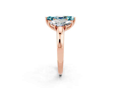 Rose gold Marquise Cut Blue Topaz Three-Stone Ring with Four-Prong Setting and Classic Band_2