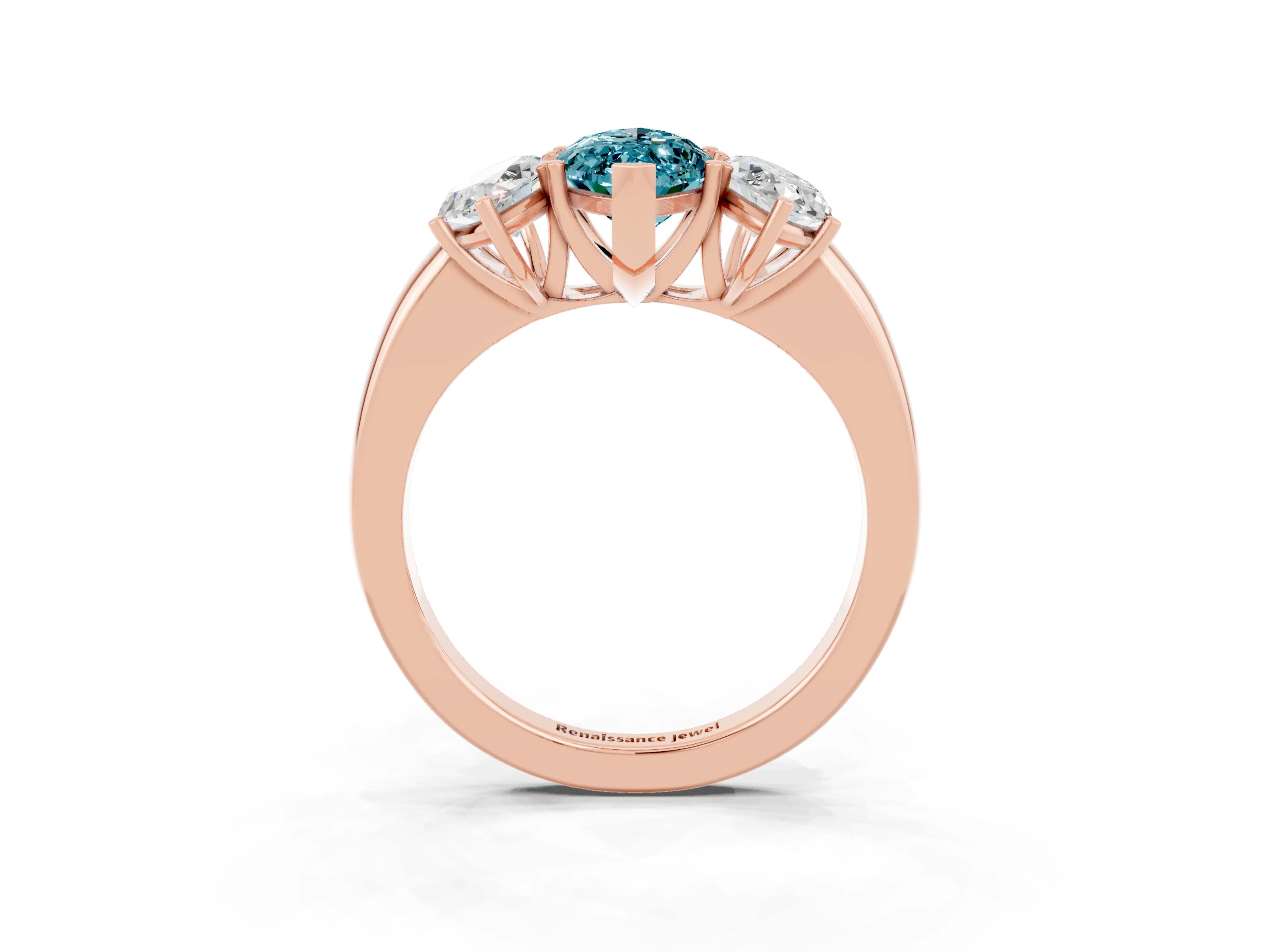 Rose gold Marquise Cut Blue Topaz Three-Stone Ring with Four-Prong Setting and Classic Band_3