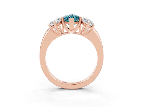 Rose gold Marquise Cut Blue Topaz Three-Stone Ring with Four-Prong Setting and Classic Band
