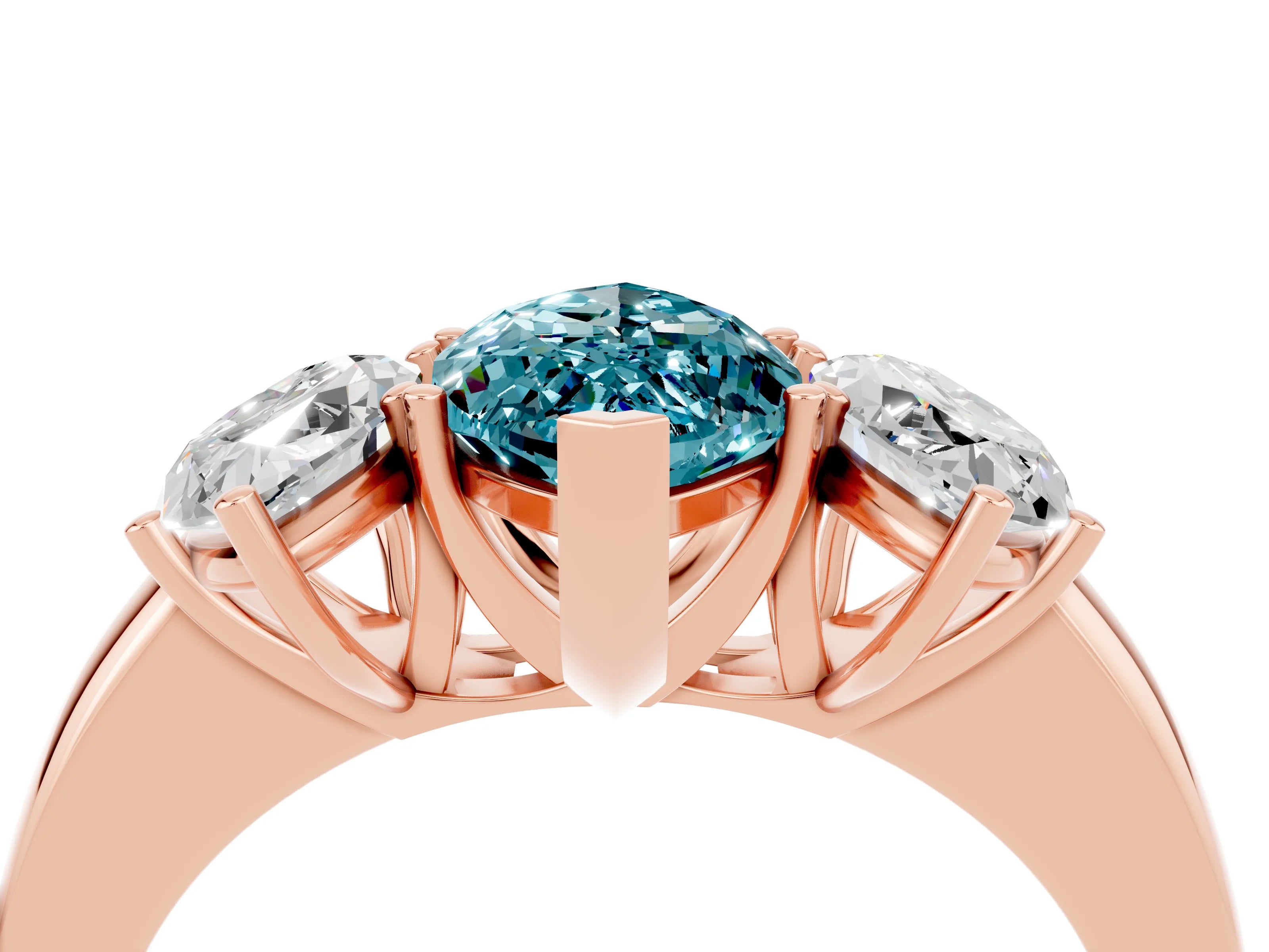 Rose gold Marquise Cut Blue Topaz Three-Stone Ring with Four-Prong Setting and Classic Band_4