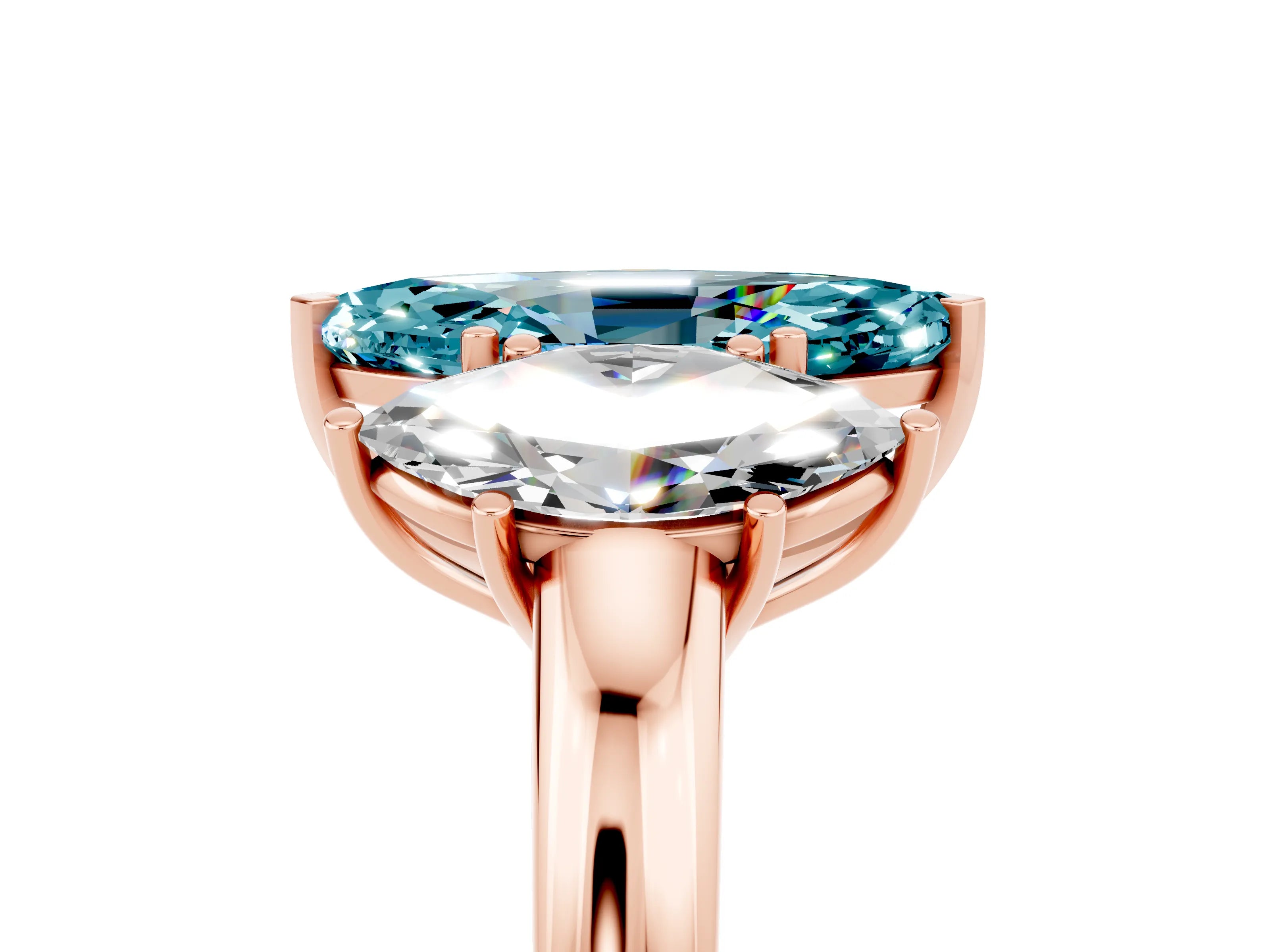 Rose gold Marquise Cut Blue Topaz Three-Stone Ring with Four-Prong Setting and Classic Band_5