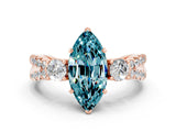 Rose gold Marquise Cut Blue Topaz Three-Stone Ring with Pavé Split Shank and Four-Prong Setting_12