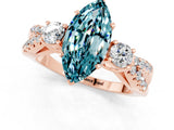 Rose gold Marquise Cut Blue Topaz Three-Stone Ring with Pavé Split Shank and Four-Prong Setting_13