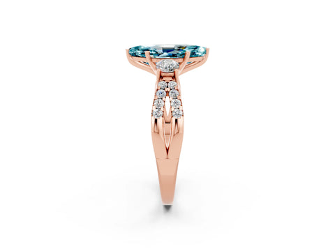 Rose gold Marquise Cut Blue Topaz Three-Stone Ring with Pavé Split Shank and Four-Prong Setting_14