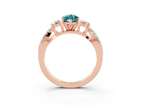 Rose gold Marquise Cut Blue Topaz Three-Stone Ring with Pavé Split Shank and Four-Prong Setting_15