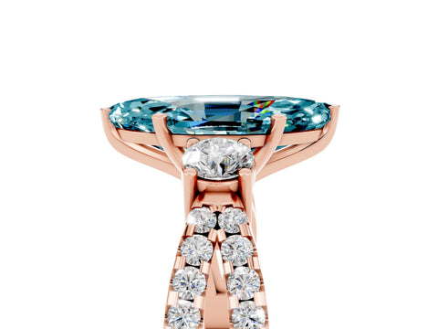 Rose gold Marquise Cut Blue Topaz Three-Stone Ring with Pavé Split Shank and Four-Prong Setting_17