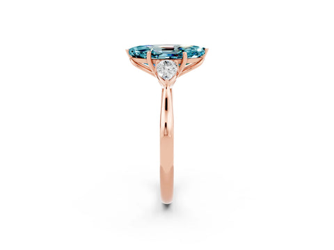 Rose gold Marquise Cut Blue Topaz Three-Stone Ring with Pear Side Stones and Four-Prong Setting_14