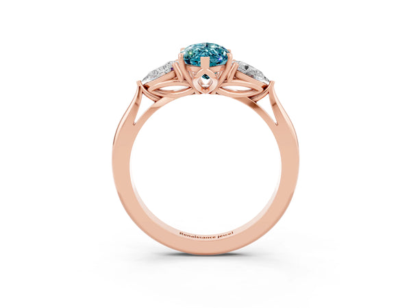 Rose gold Marquise Cut Blue Topaz Three-Stone Ring with Pear  Side Stones and Prong Setting