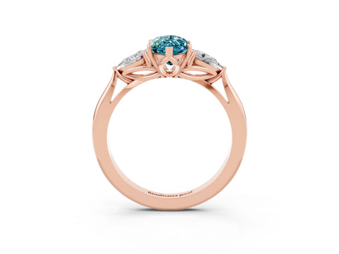 Rose gold Marquise Cut Blue Topaz Three-Stone Ring with Pear Side Stones and Four-Prong Setting_15